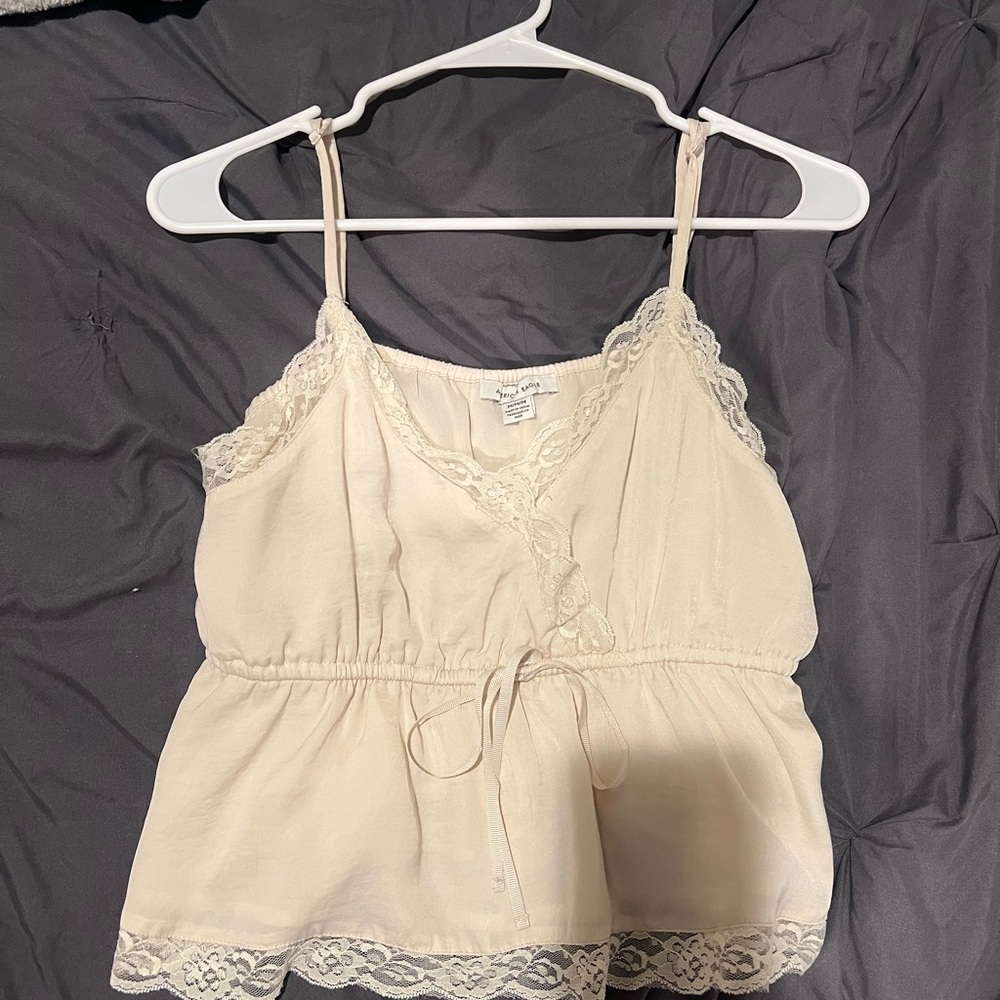 Lace Trim Cream Camisole Top
